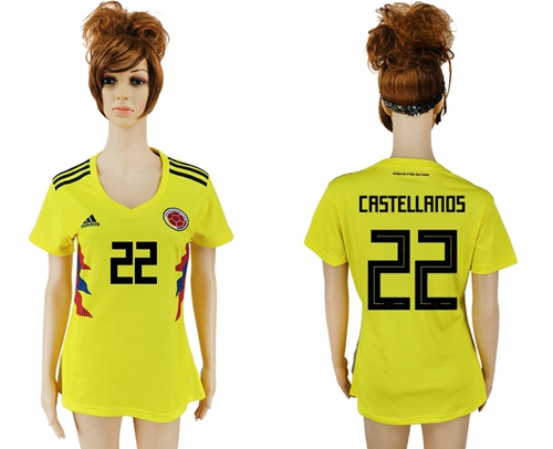 Women's Colombia #22 Castellanos Home Soccer Country Jersey - Click Image to Close